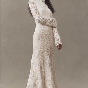 BHLDN Long-Sleeve Mock-Neck Stretch Lace Maxi Dress from Anthropologie